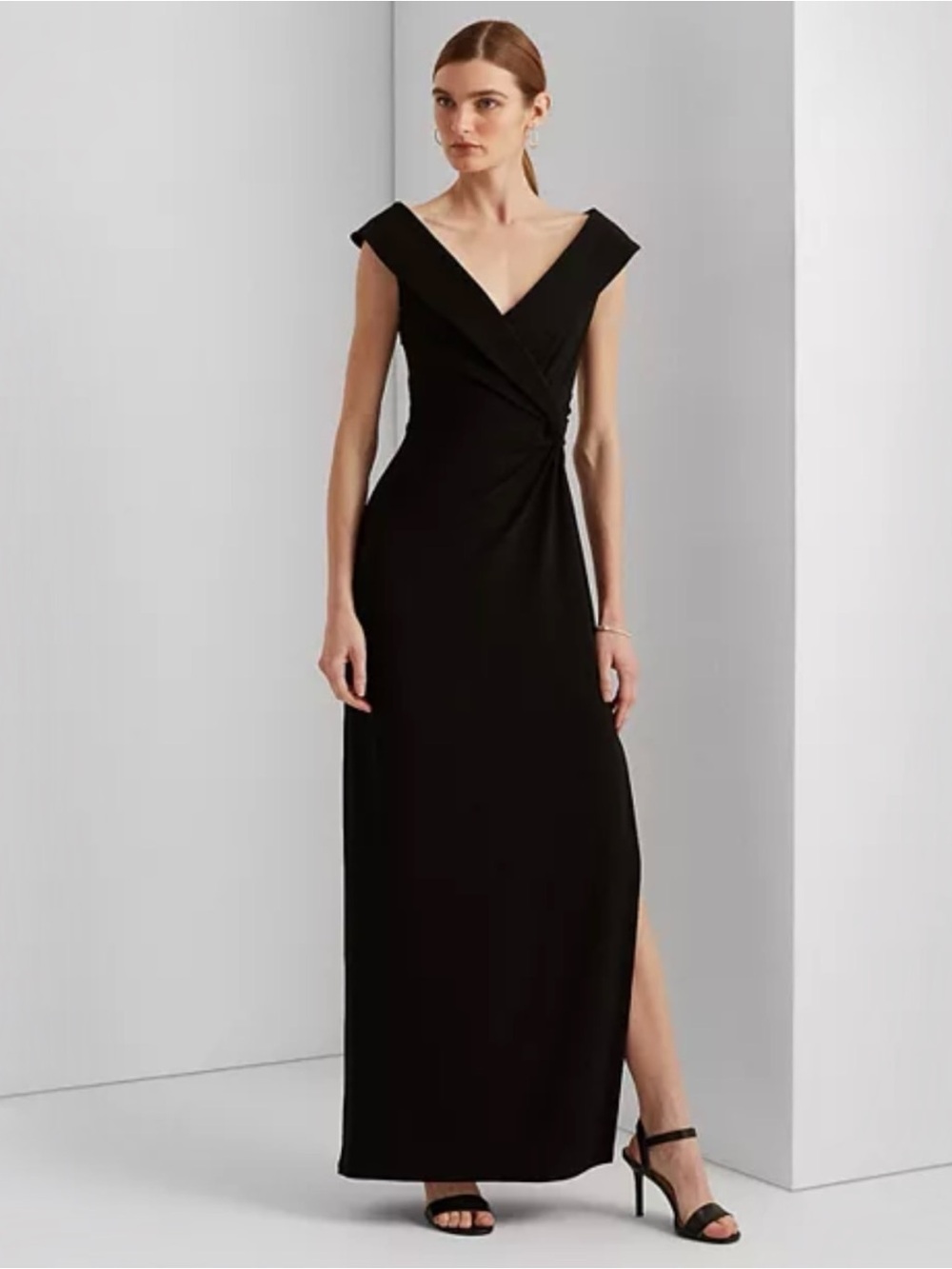 NWT Lauren Ralph Lauren Black Jersey Off-the-Shoulder Gown